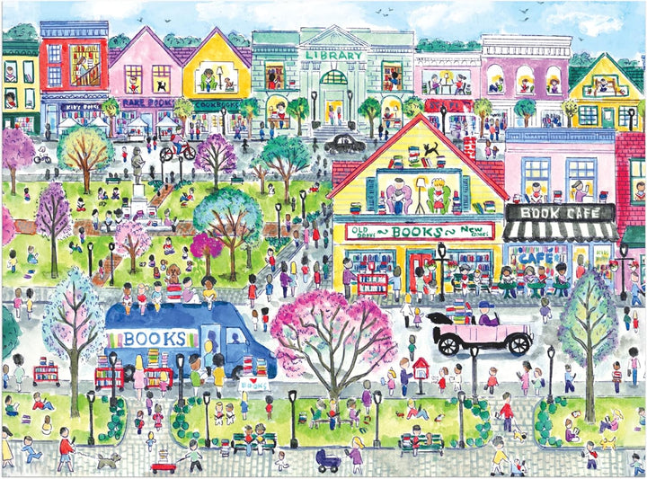 Galison Book Townscape - Rompecabezas de 1000 piezas de Michael Storrings con hermosas ilustraciones de un vecindario temático de libro