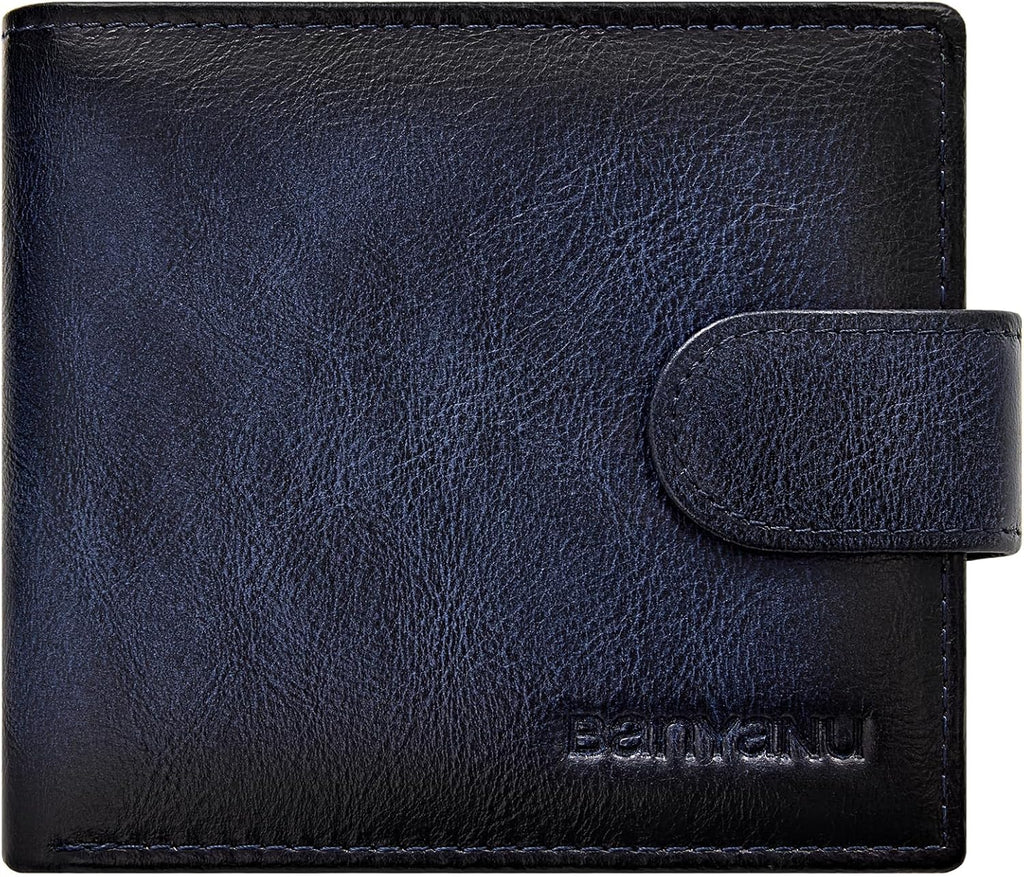 Cartera de cuero vintage para hombre, 19 ranuras para tarjetas, bloqueo RFID, gran capacidad, soporte para tarjetas plegable de cuero de grano superior, Azul, Retro