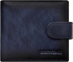 Cartera de cuero vintage para hombre, 19 ranuras para tarjetas, bloqueo RFID, gran capacidad, soporte para tarjetas plegable de cuero de grano superior, Azul, Retro