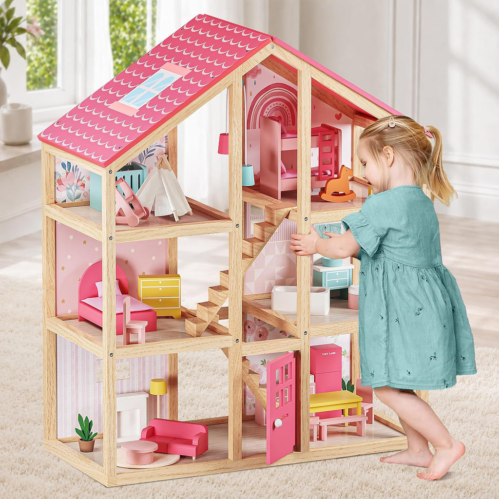 Tiny Land Casa de muñecas de madera para niñas - Casa de muñecas de madera