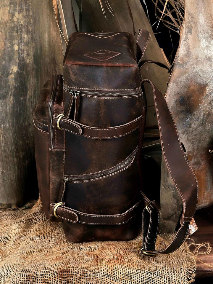HLC Mochila de cuero genuino para computadora portátil para hombres...