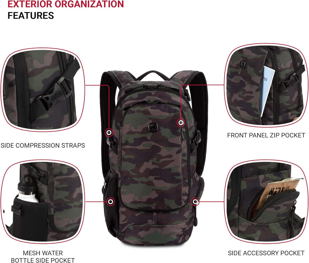 SwissGear 3598 - Mochila estrecha de día, Camuflaje\/Verde