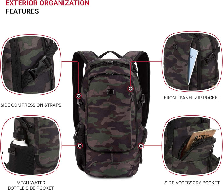 SwissGear 3598 - Mochila estrecha de día, Camuflaje\/Verde