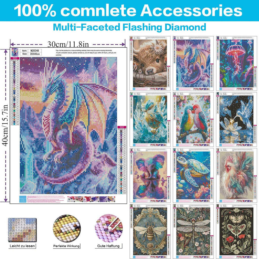 Paquete de 12 kits de arte de diamantes para adultos, animales, kit de pintura de diamantes de 12 x 16 pulgadas