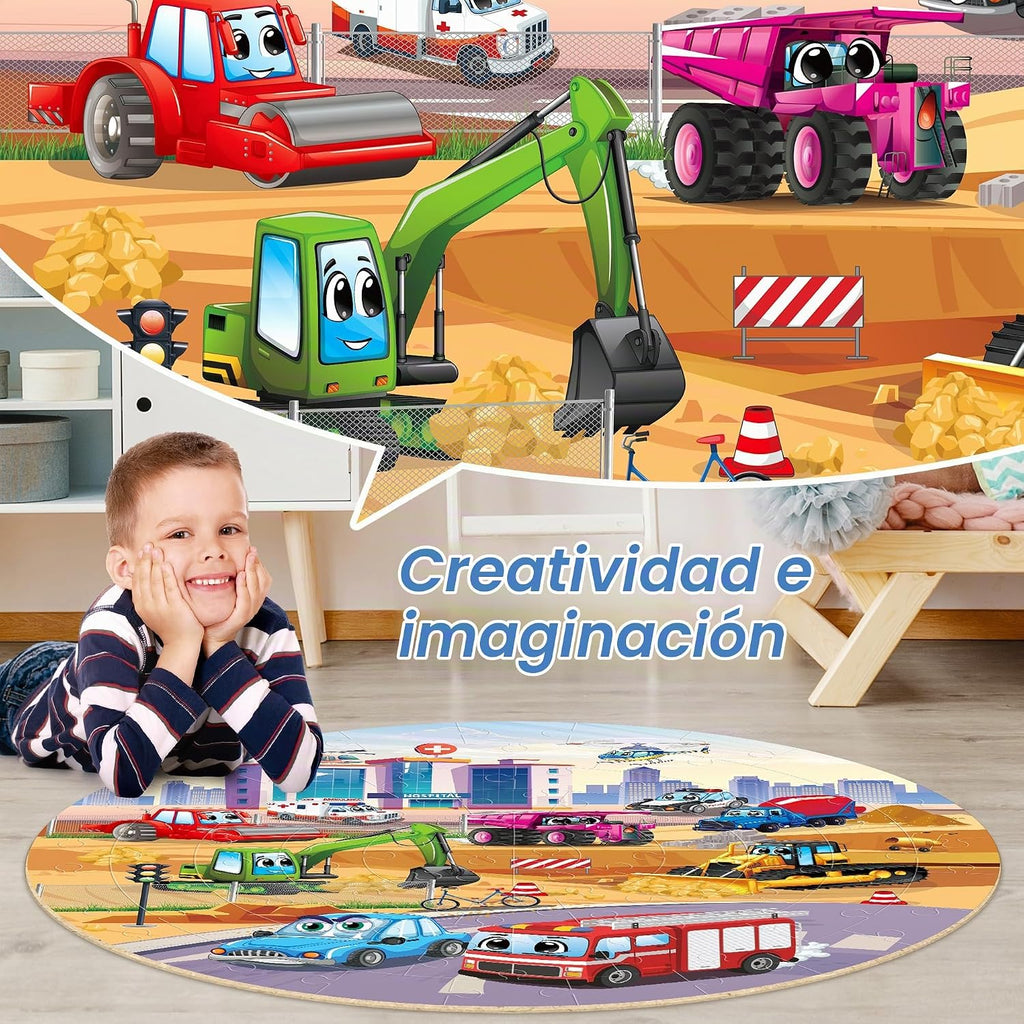 SYNARRY Rompecabezas de piso de transporte para niños de 3 a 5 años, grande