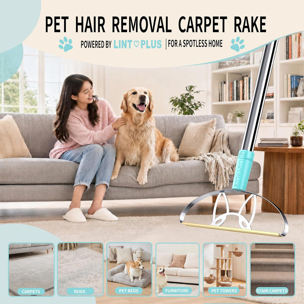 Rastrillo para Alfombras Ultra Largo de 63'' de Servicio Pesado - Removedor Eficiente de Pelo de Mascotas para Alfombras, Tapetes y Muebles, Raspador de Alfombras de Limpieza Profunda, Herramienta