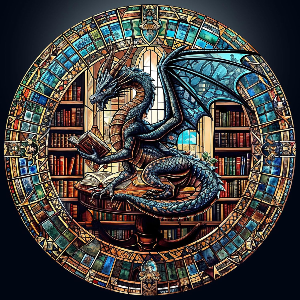 Rompecabezas Redondos para Adultos 1000 Piezas, Rompecabezas Difíciles y Desafiantes para Adultos, Rompecabezas de 1000 Piezas de la Biblioteca del Dragón para Personas Mayores, Rompecabezas