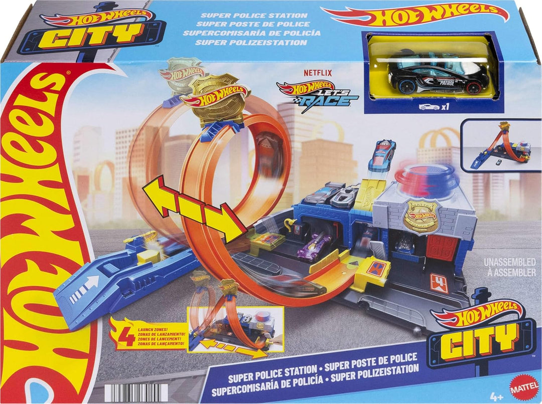 Hot Wheels Juego de pistas de coche de juguete, súper estación de p...