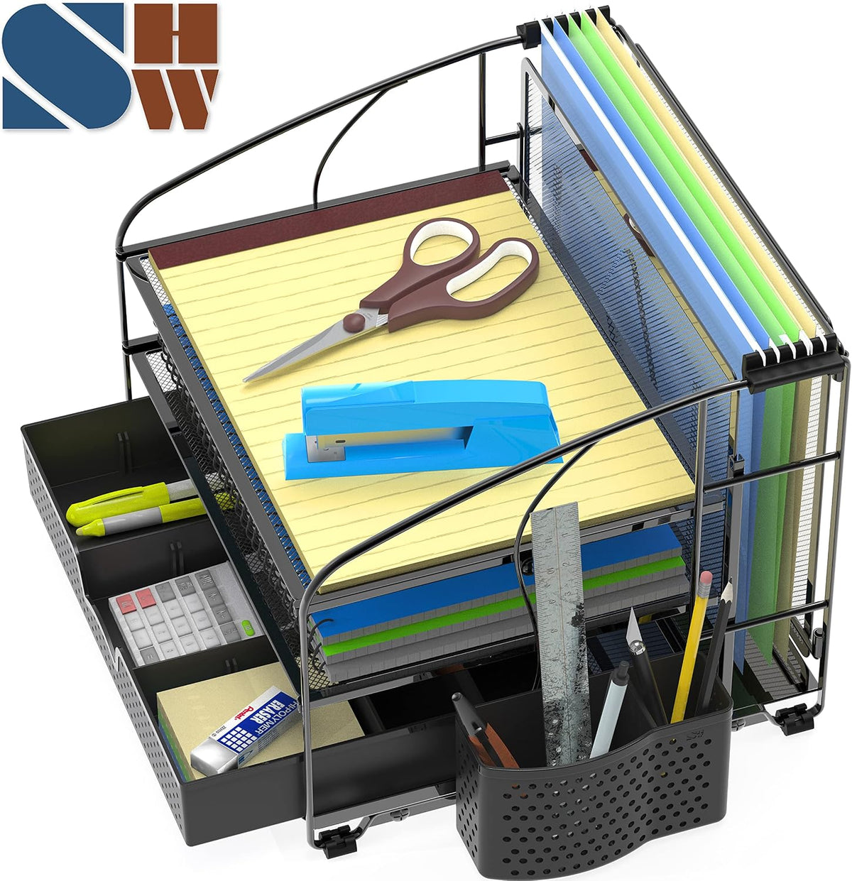 Simple Houseware Organizador de escritorio de 3 niveles con cajón