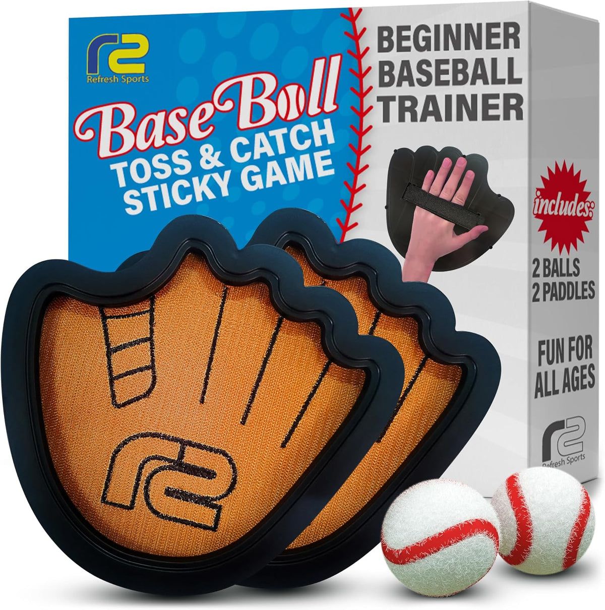 Juego de pelota para lanzar y atrapar, pelotas adhesivas fáciles de usar y guante de entrenamiento de béisbol para principiantes, paleta de juguete de alta calidad que se adapta a todos los tamaños de
