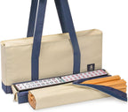 Yellow Mountain Imports American Mahjong Set, Harbor Mint con bolsa de lona beige y azul, 4 estantes todo en uno con empujadores, monedas de puntuación Wright Patterson, dados e indicador de viento