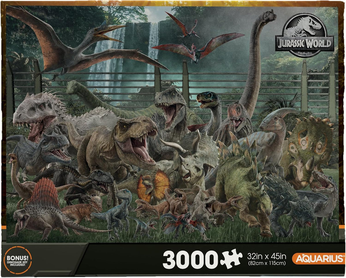 AQUARIUS Jurassic World - Rompecabezas de 3000 piezas con tabla de tallas de dinosaurios