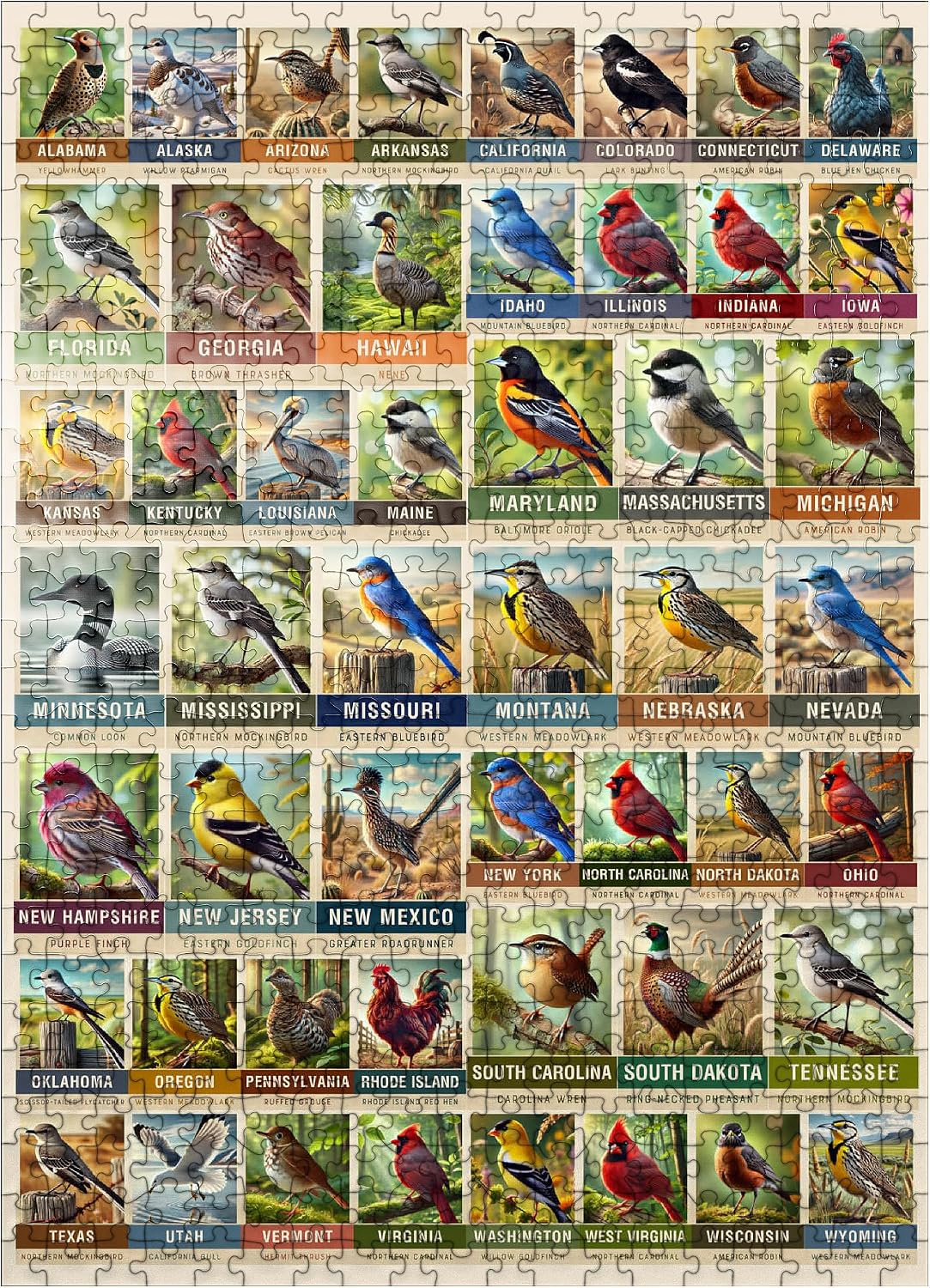 MyPuzzle State Birds Series: 50 State Birds Collage, Vol.1 - Rompecabezas premium de 500 piezas para adultos
