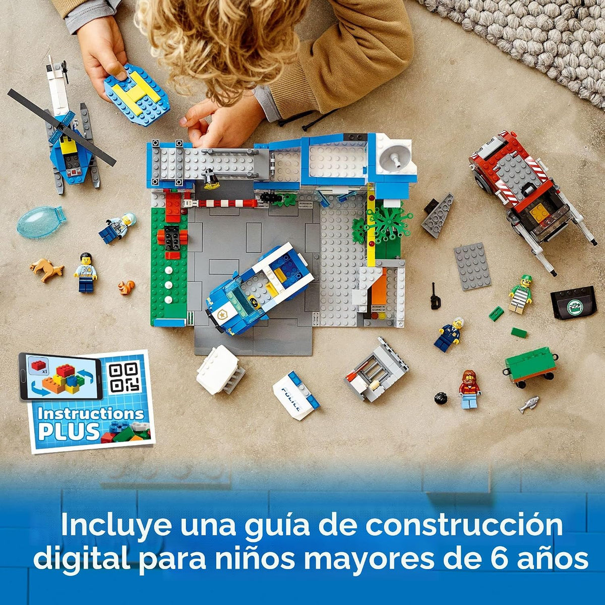 LEGO Estación de policía de la ciudad con furgoneta, camión de basura y juguete de helicóptero 60316, regalos para niños de 6 años de edad, niños y niñas con 5 minifiguras y juguete para perros