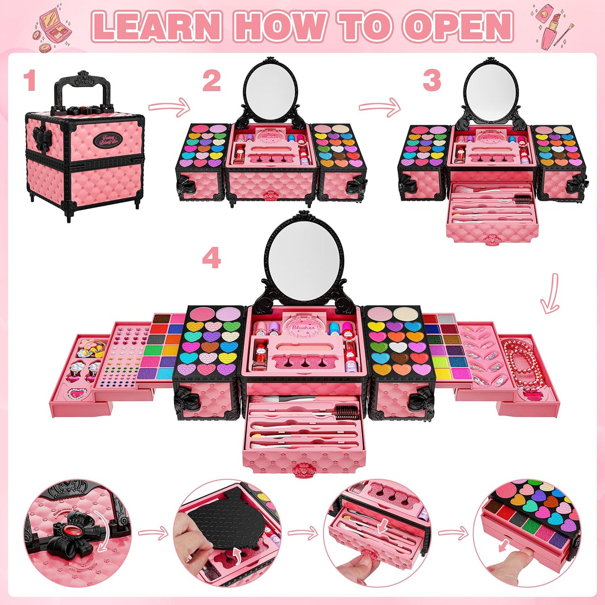 Juego de 99 piezas de maquillaje para niñas, juguetes de princesa,...