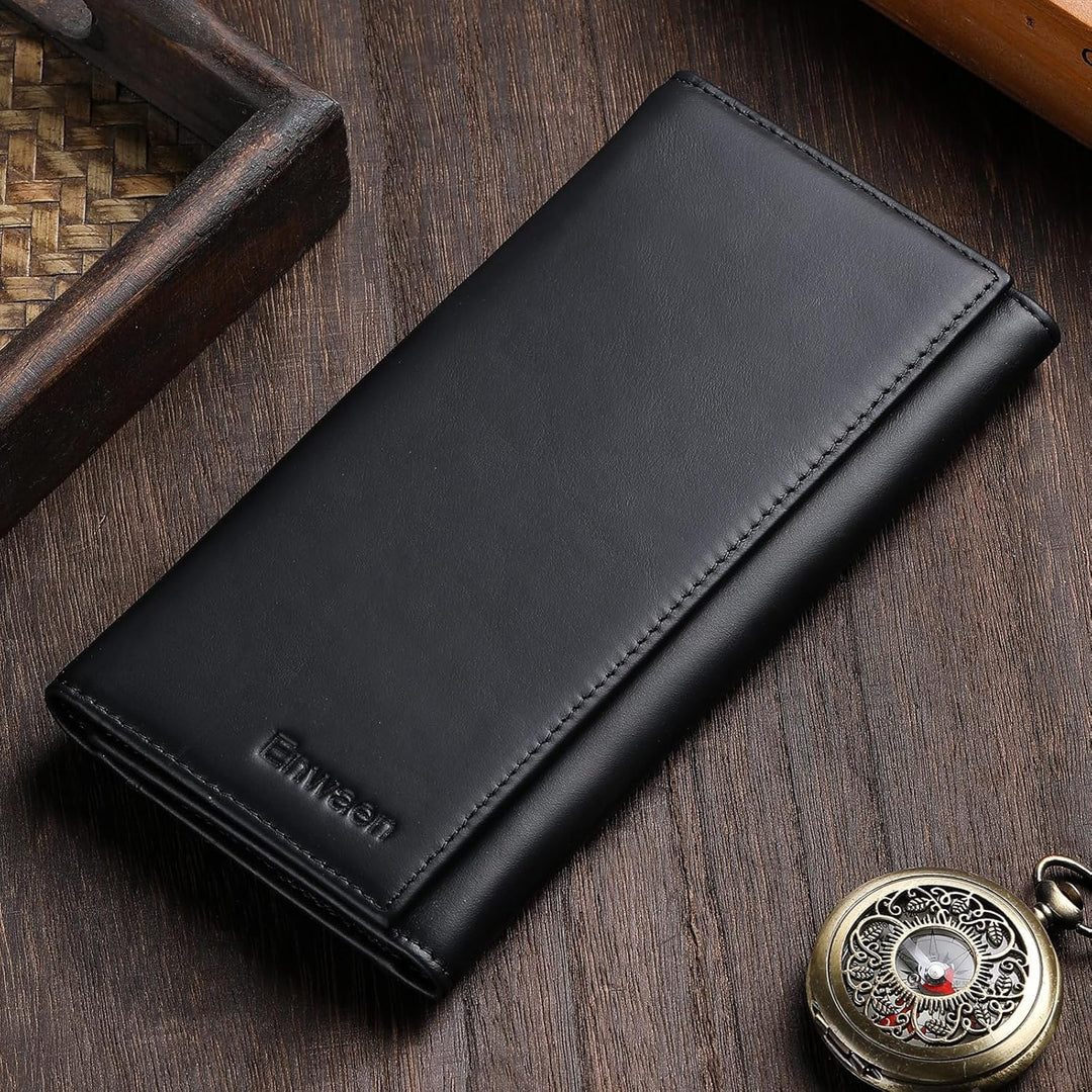 Cartera larga triple para hombres, Rfid Cartera de cuero genuino pa...