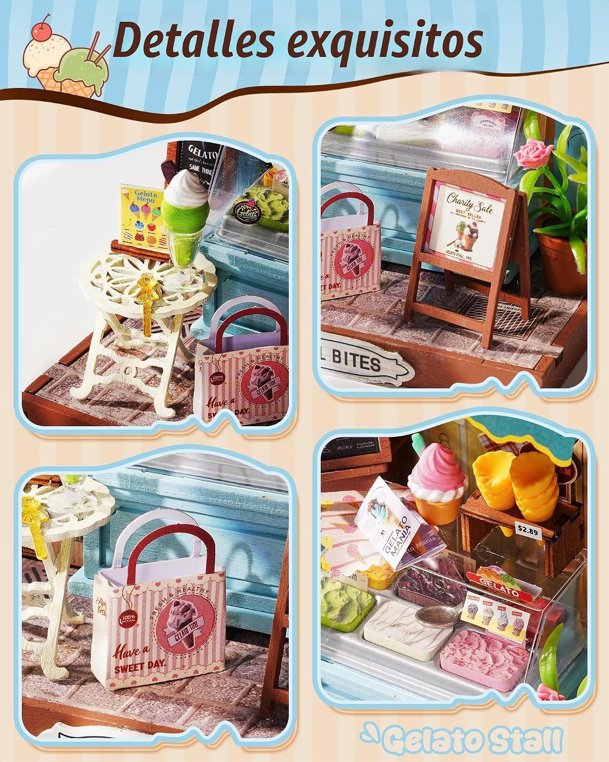 Rolife Kit de casa en miniatura de helado de verano
