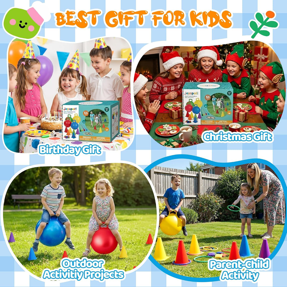Set combinado de 53 piezas de juegos de carnaval al aire libre para niños, pelotas saltarinas de 18 pulgadas