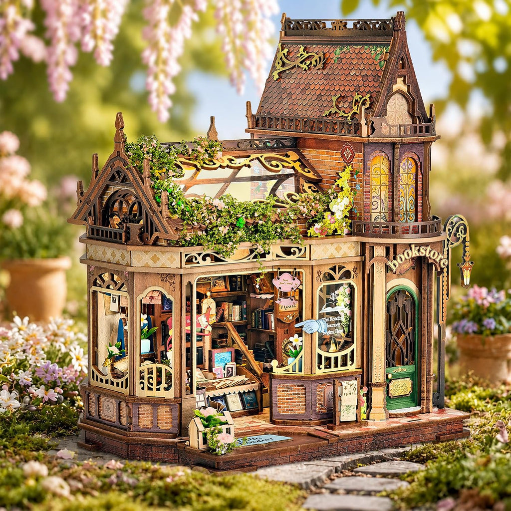 CRIOLPO Kit de rincón de libros en miniatura para adultos con luces LED