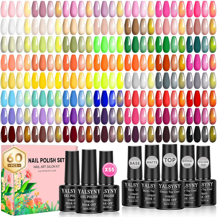 YALSYNY Juego de 60 esmaltes de uñas de gel, 55 colores con capa ba...