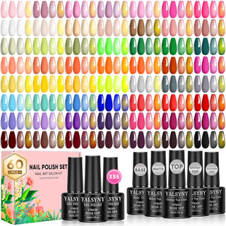 YALSYNY Juego de 60 esmaltes de uñas de gel, 55 colores con capa ba...