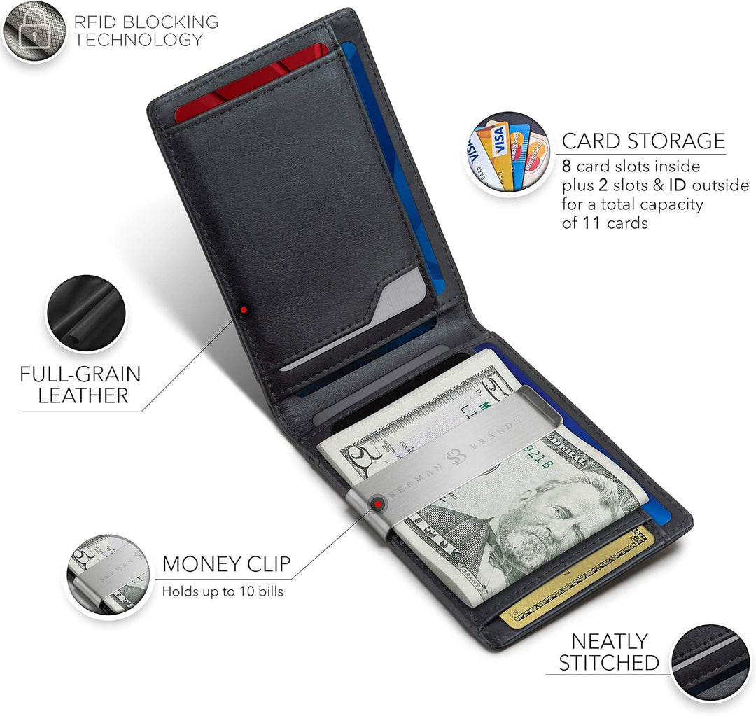 SERMAN BRANDS Money Clip Wallet - Mens Wallets slim Front Pocket RF...