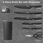Juego de cuchillos de cocina de 8 piezas con afilador, bloque de cuchillos universal, cuchillas de acero inoxidable, diseño ergonómico, resistentes al óxido
