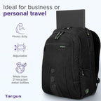 Targus Spruce EcoSmart - Mochila de viaje para laptop de 17 pulgadas, mochila de mano compatible con la TSA, bolsa para computadora portátil para trabajo y viajes, color negro (TBB019US)