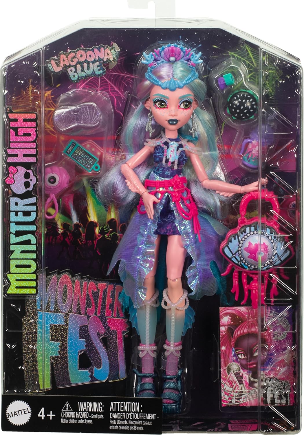 Monster High Muñeca Monster Fest, Lagoona Blue con atuendo glamoros...