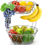 Simple Houseware Cesta de frutas de 2 niveles para encimera, color cromado