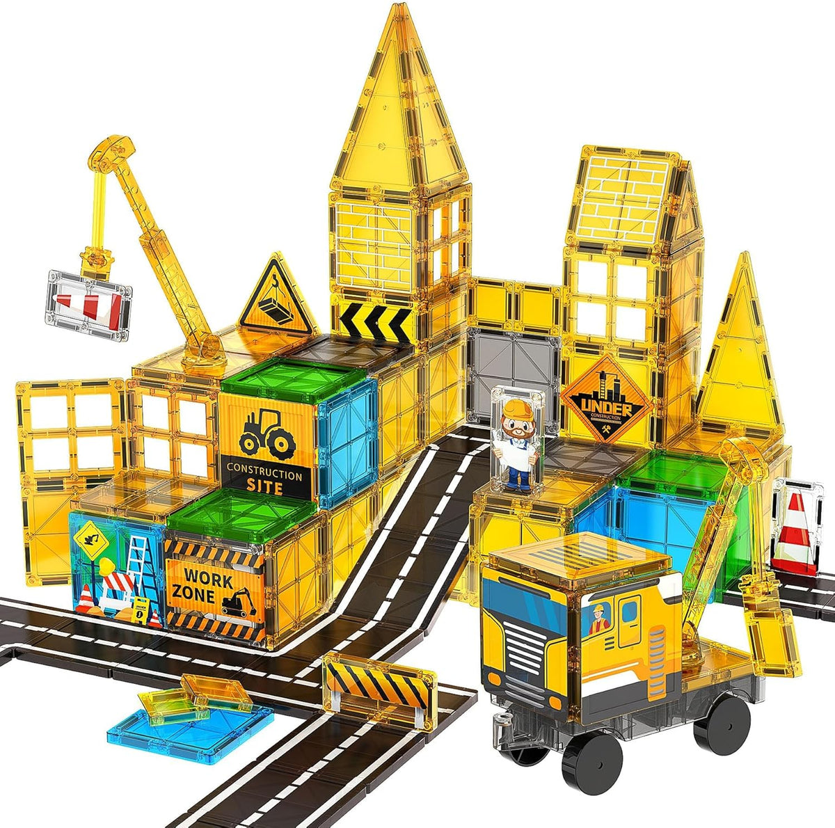 SKTMYY Azulejos magnéticos para niños, juguetes de construcción con grúa