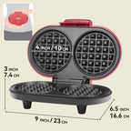 AshGlen Waflera Electrica - Mini waflera doble para niños, con rejillas antiadherentes redondas de 2 x 4 pulgadas, mini waflera pequeña, hace 2 gofres keto personalizados, mini plancha para gofres