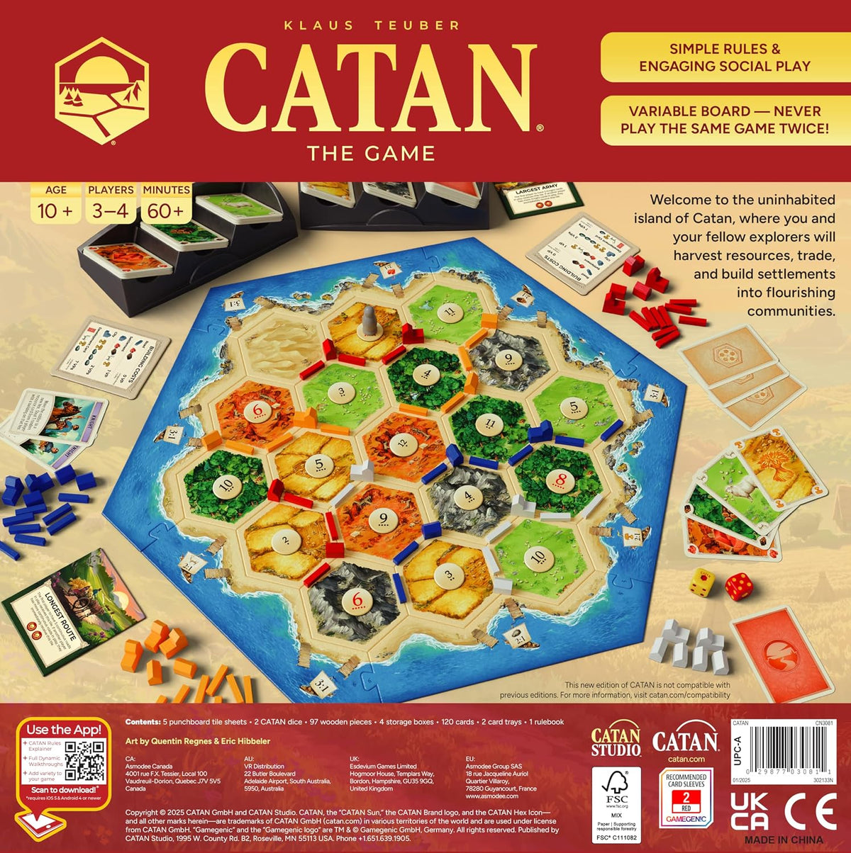 Catan - Juego de mesa (6ª edición) Intercambia, construye y establece en el clásico juego de estrategia para familia, niños y adultos, a partir de 10 años, 3-4 jugadores, tiempo de juego de 60-90