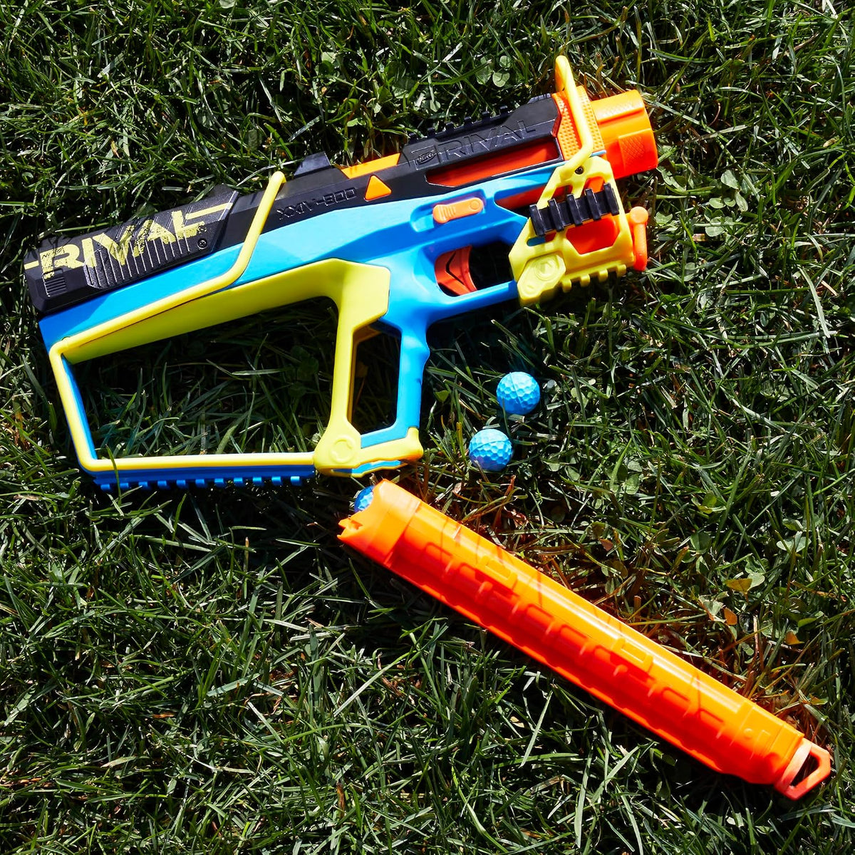 Nerf Rival Mirage XXIV-800 Blaster, 10 Nerf Rival Accu-Rounds, 2 formas de carga, cargador extraíble de 8 rondas, acción de bomba para activación, regalos para adolescentes