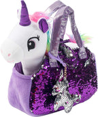 Little Jupiter Juego de mascotas de felpa con bolso, animales de peluche para niñas, peluches de unicornio, regalo para edades de 4 a 5 años, 6 a 7 años (unicornio blanco)