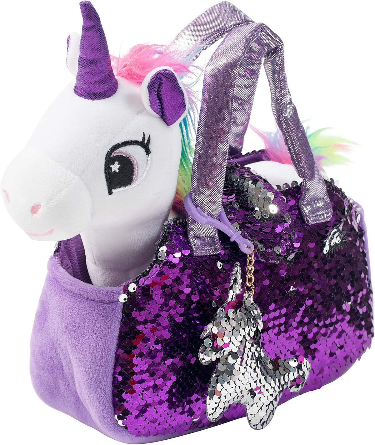 Little Jupiter Juego de mascotas de felpa con bolso, animales de peluche para niñas, peluches de unicornio, regalo para edades de 4 a 5 años, 6 a 7 años (unicornio blanco)
