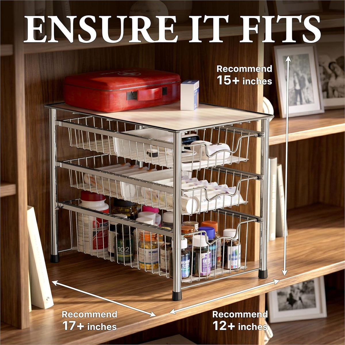 Simple Houseware - cajón organizador apilable de 3 niveles, color cromo