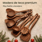 Cucharas de madera para cocinar: juego de utensilios de cocina de teca no
