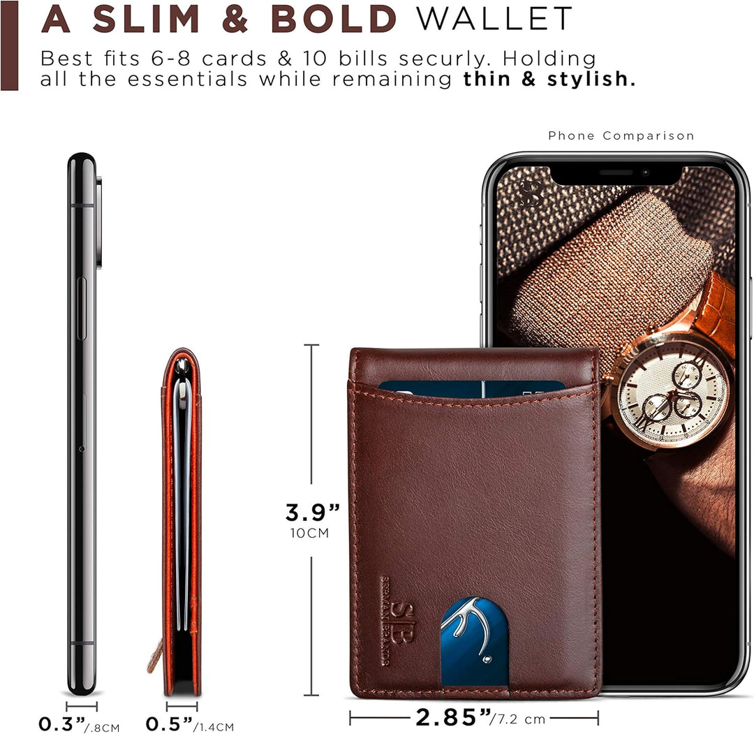 SERMAN BRANDS RFID Blocking Slim Bifold Genuine Leather Minimalist...