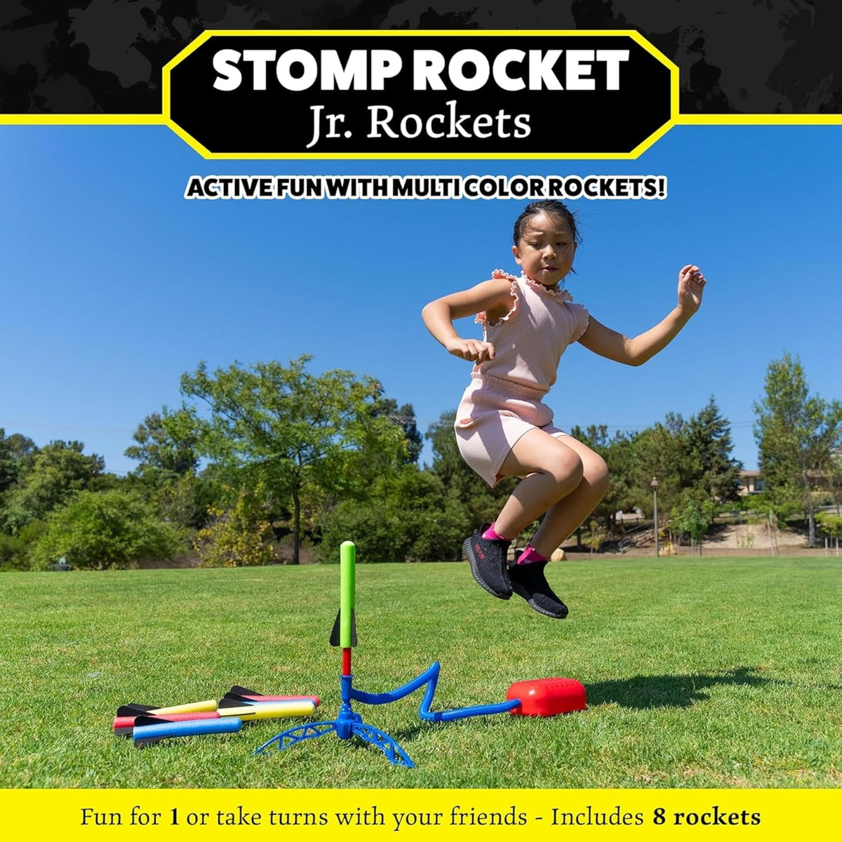 Stomp Rocket Jr Multi-Color Rocket Launcher para Kids, 8 Rockets