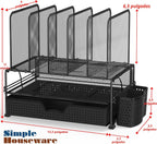 Organizador de escritorio SimpleHouseware de malla con cajón deslizante, doble bandeja y 5 secciones verticales, color negro