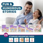 Story Cues and Story Cues - Paquete de 2 tarjetas de secuenciación de nivel superior, materiales de terapia del habla, juego de habilidades sociales, creación de oraciones y tarjetas con