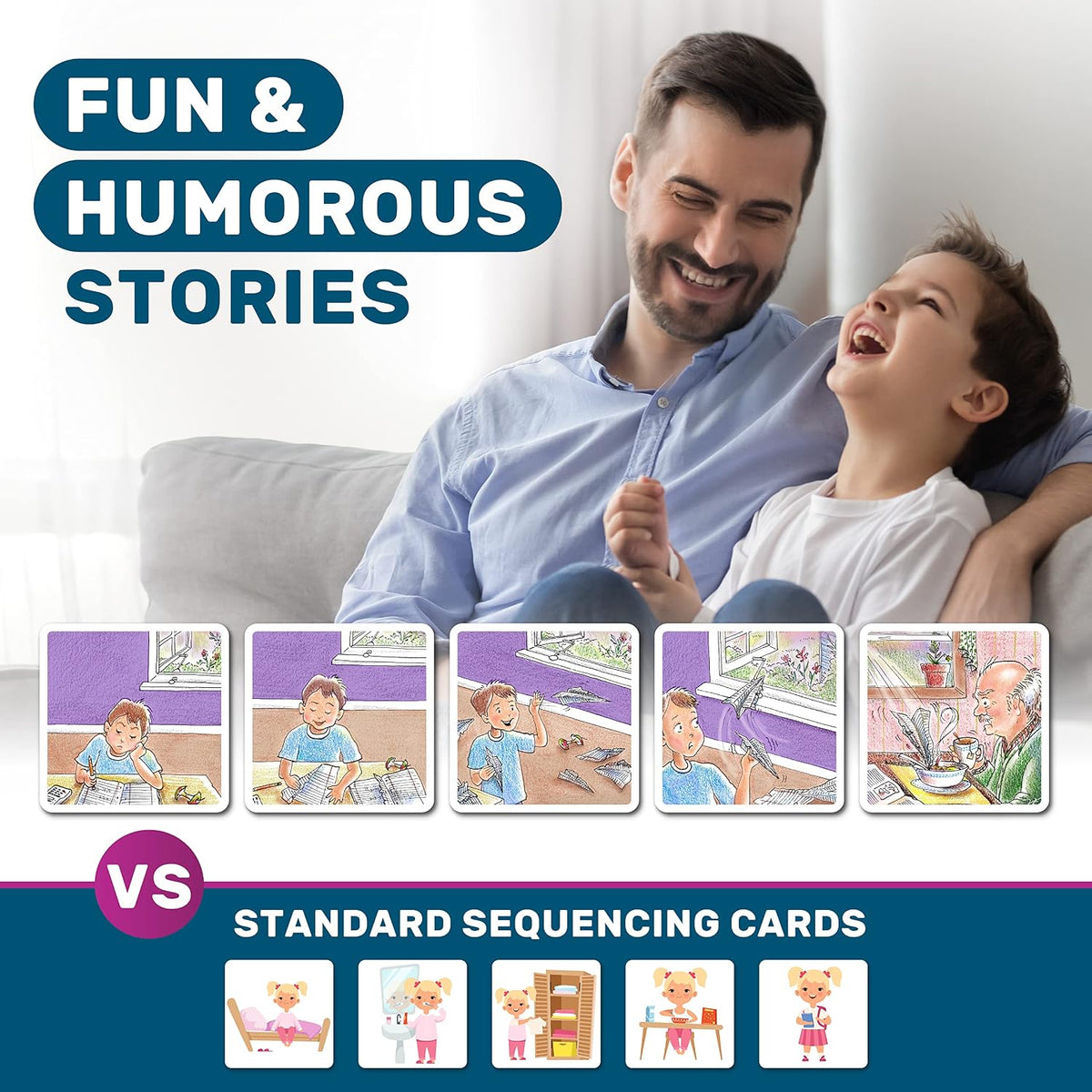 Story Cues and Story Cues - Paquete de 2 tarjetas de secuenciación de nivel superior, materiales de terapia del habla, juego de habilidades sociales, creación de oraciones y tarjetas con
