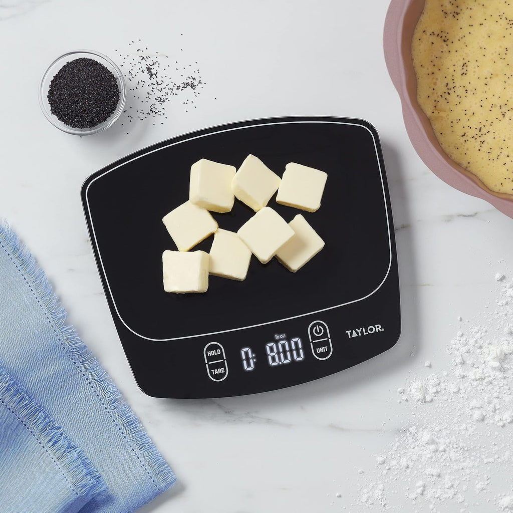 Taylor Báscula de cocina digital impermeable, 11 libras, color negro