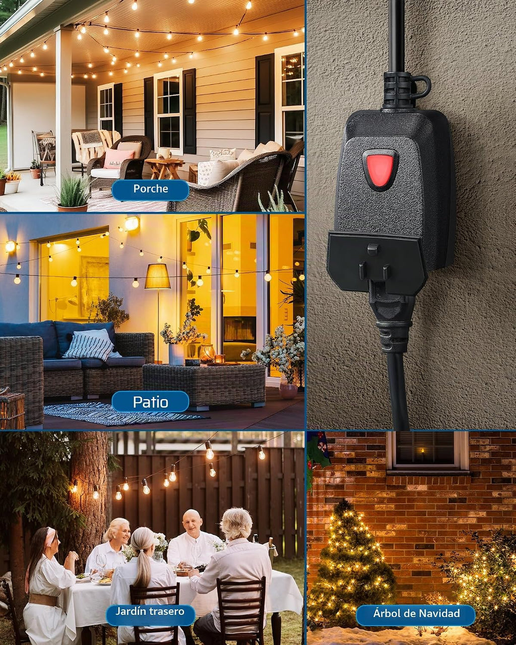 DEWENWILS - Regulador de intensidad para exteriores, para cadena de luces, 2 controles remotos, enchufe regulable