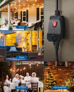 DEWENWILS - Regulador de intensidad para exteriores, para cadena de luces, 2 controles remotos, enchufe regulable