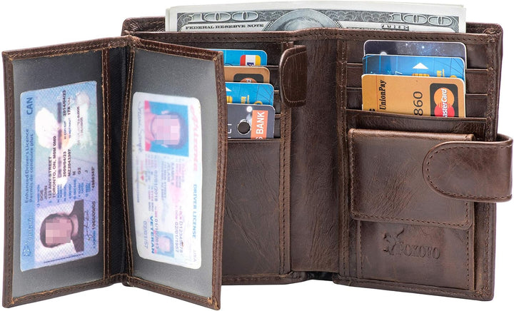 POKOFO Billetera grande de cuero genuino con bloqueo RFID, tarjeter...