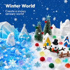 JOVA Klever Kits - Contenedor sensorial de nieve para niños, con piedras que brillan en la oscuridad, kit de nieve falsa del mundo de invierno con figuras de animales árticos