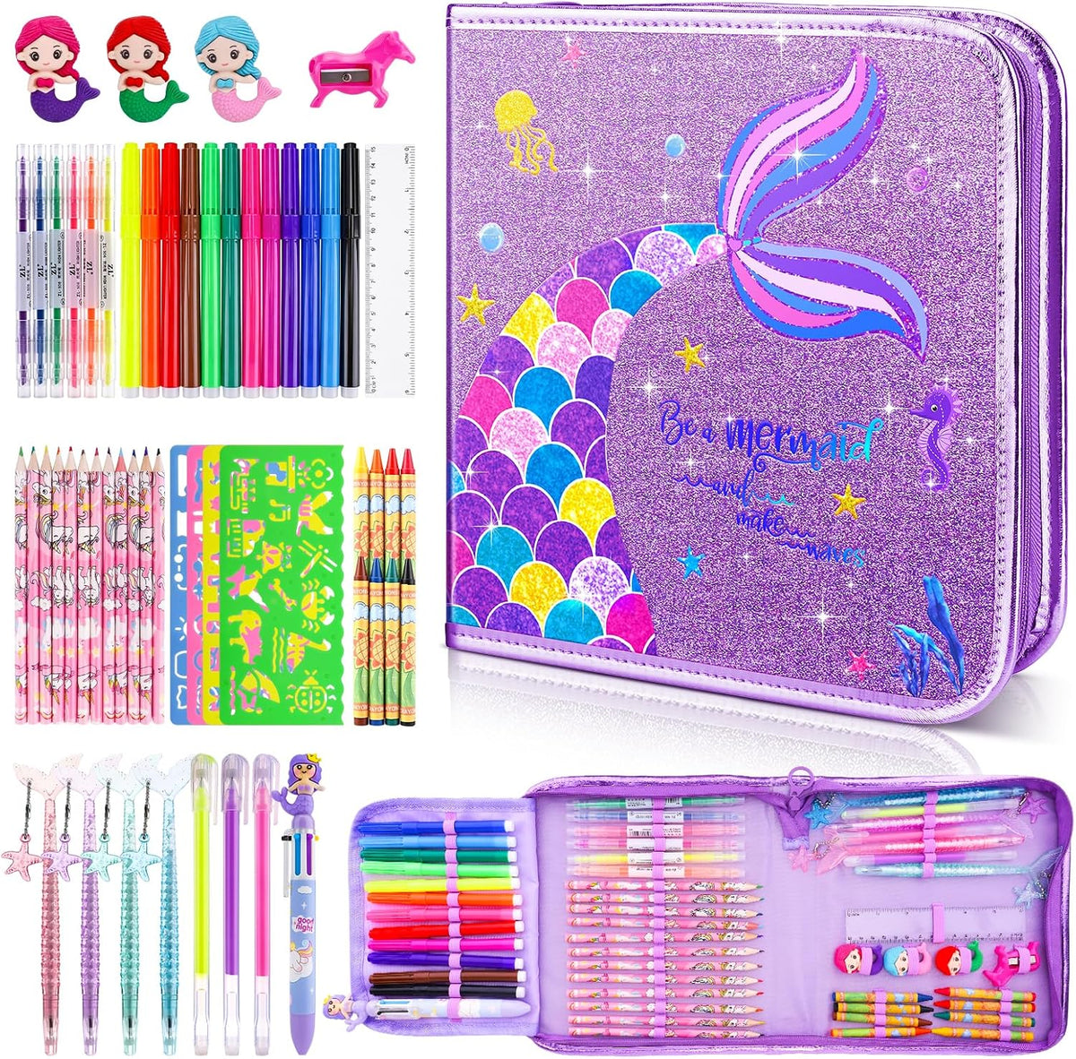 MAIGOZON 56 Pcs Marcadores Aromáticos para Arte para Niños 4-8, Regalo de Juguete de Sirena