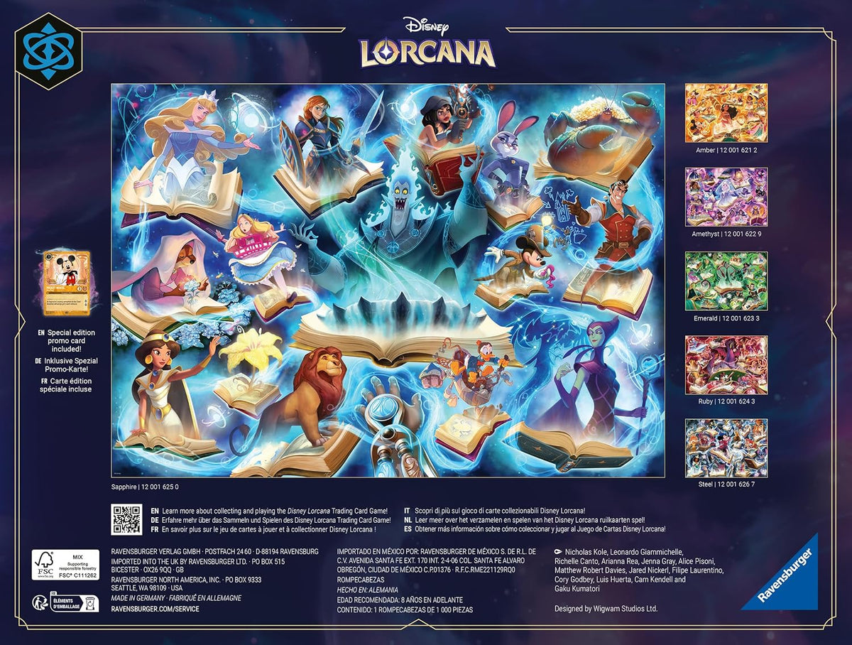 Ravensburger Disney Lorcana - Glimmers de Realm: Sapphire - Rompecabezas de 1000 piezas | Calidad premium fabricado en Europa | Materiales certificados FSC